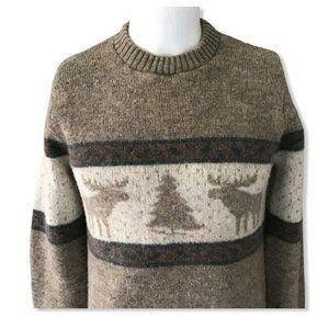 The Coop Pullover Sweater Beige Marled Reindeer S